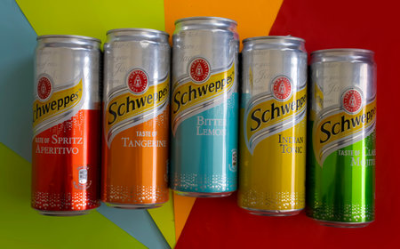 July 26, 2023 Ukraine city Kyiv iron can of Schweppers drinkのeditorial素材