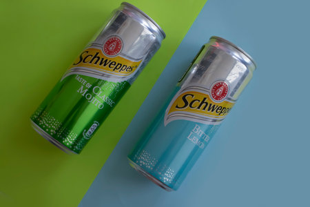 July 26, 2023 Ukraine city Kyiv iron can of Schweppers drinkのeditorial素材