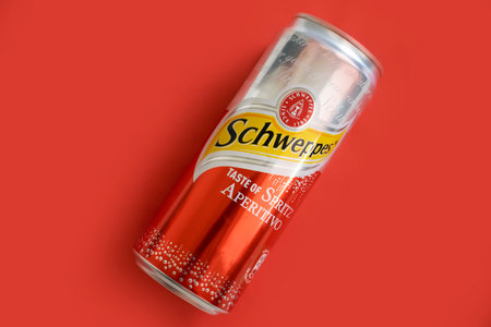 July 15, 2023 Ukraine city Kyiv iron can of Schweppers drinkのeditorial素材