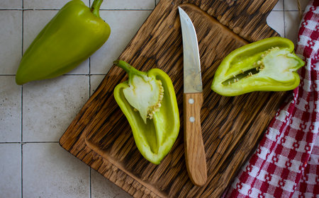 Green pepper on old backgroundの写真素材