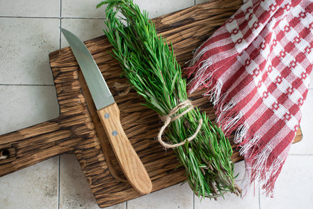 Bunch of fresh rosemary on old backgroundの写真素材