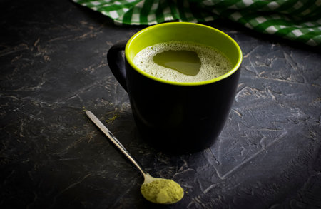 Matcha tea on old backgroundの写真素材