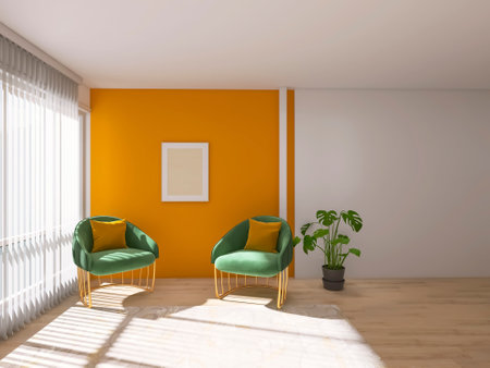 Living room interior design 3d render, 3d illustration
