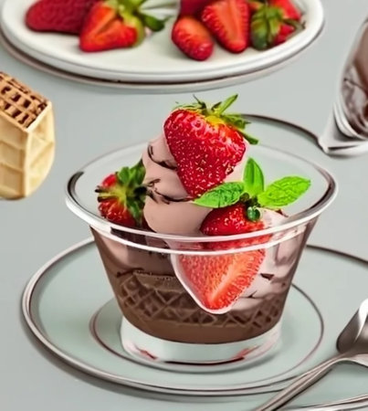 Delicious ice cream with mint, strawberry, chocolate, generated by AIの素材