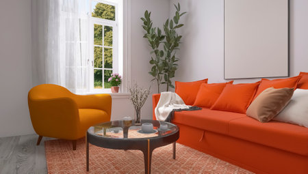 Living room interior design 3d render, 3d illustrationの写真素材