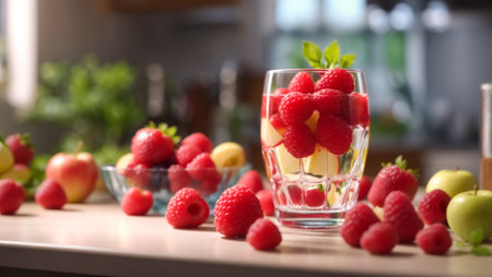 Drink with strawberries, raspberriesの素材