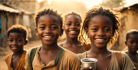 African children are happy, smiling portraitの素材