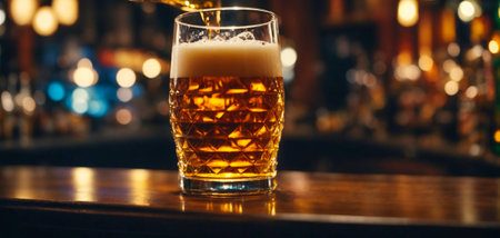 Glass of beer on the background of the barの素材