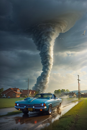 Tornado, car, natural disasterの素材