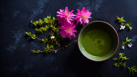 Matcha green tea on old backgroundの素材