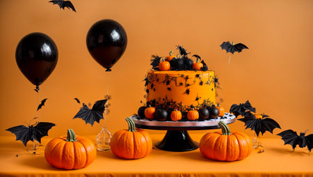 Halloween cake, balloons, pumpkinの素材