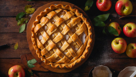 Appetizing traditional apple pie, on old backgroundの素材