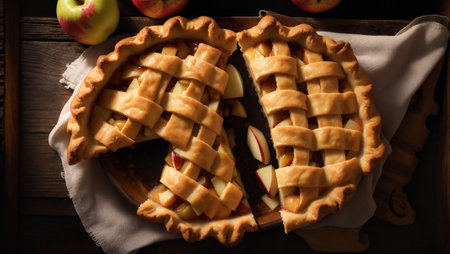 Appetizing traditional apple pie, on old backgroundの素材