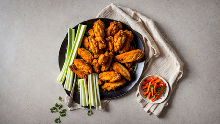 Juicy fried buffalo wings on a light backgroundの素材