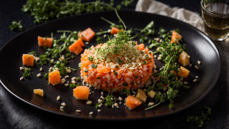 Salmon tartare on old backgroundの素材