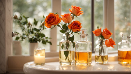 Cosmetic oil, rose flowerの素材