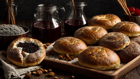 Delicious baked buns in rustic styleの素材