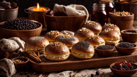 Delicious baked buns in rustic styleの素材