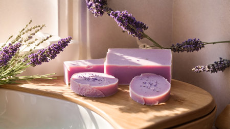 Cosmetic soap lavender flower, bathroomの素材