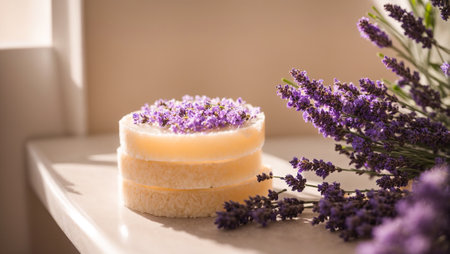 Cosmetic soap lavender flower, bathroomの素材
