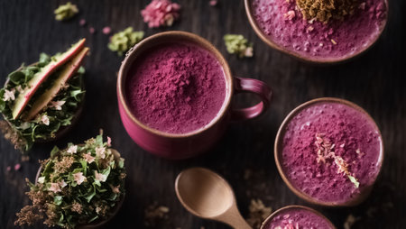 Pink matcha tea in a beautiful cup, pitahayaの素材