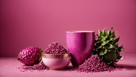 Pink matcha tea in a beautiful cup, pitahayaの素材