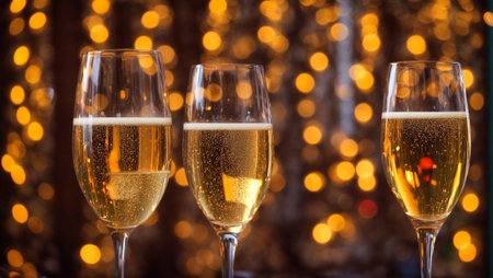 Beautiful glasses with champagne, bokeh, festive backgroundの素材