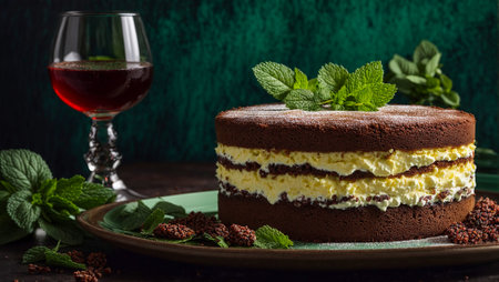 Delicious tiramisu cake with mintの素材