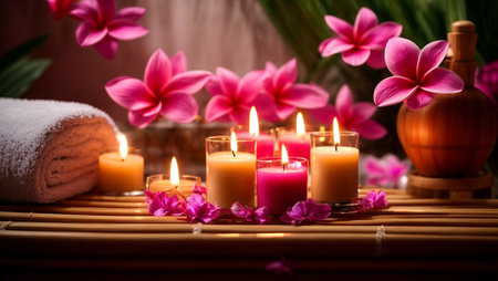 Candles, towel, flower, spa salon conceptの素材