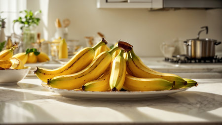 Ripe bananas in the kitchenの素材