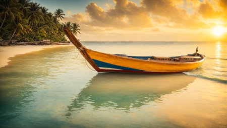 Boat , seashore, palm, trees, boats on water, Asia, sea, exotic, sunset, idyllic, lagoon, harmony, kayak, sunny, scenic, longtail, outdoor, nature, thailand, tourism, transport, beの素材