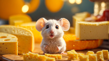 Cute cartoon mouse with cheeseの素材