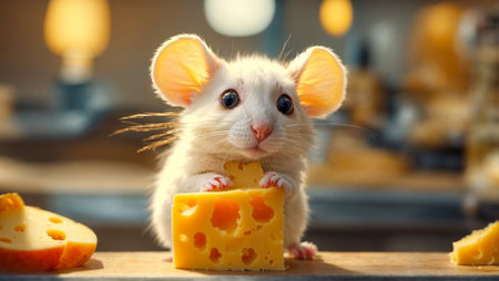 Cute cartoon mouse with cheeseの素材