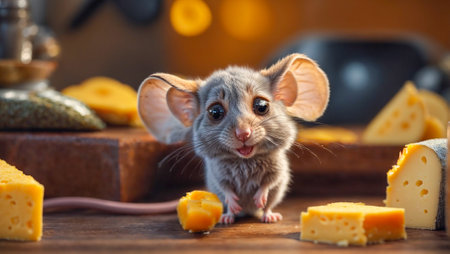 Cute cartoon mouse with cheeseの素材