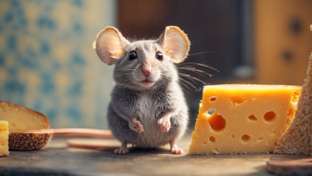 Cute cartoon mouse with cheeseの素材