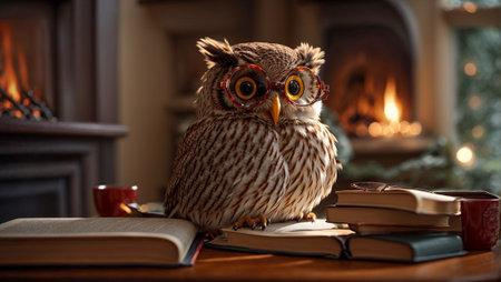 Cute cartoon owl with a bookの素材