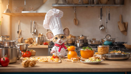 Cute cartoon mouse in the kitchenの素材