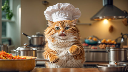 cartoon cat in the kitchenの素材