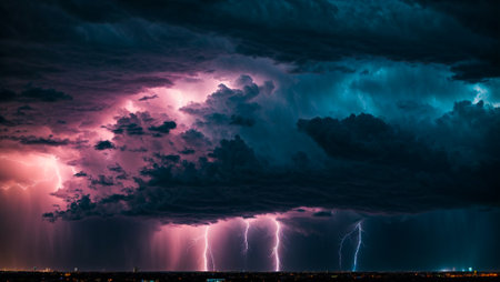 Lightning storm clouds landscapeの素材