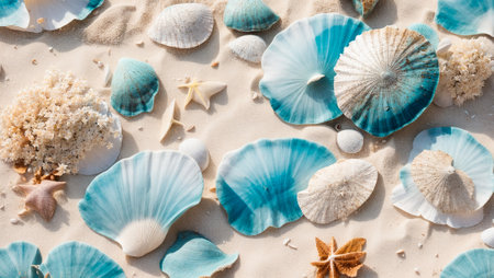 Beautiful seashells on the sandの素材
