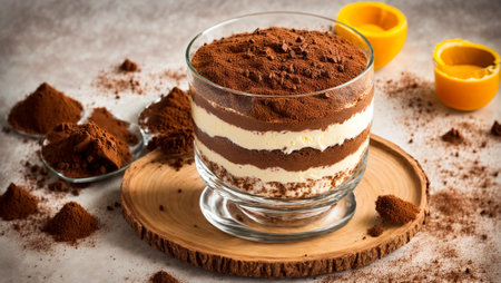 Dessert tiramisu in a glass bowl, cocoaの素材