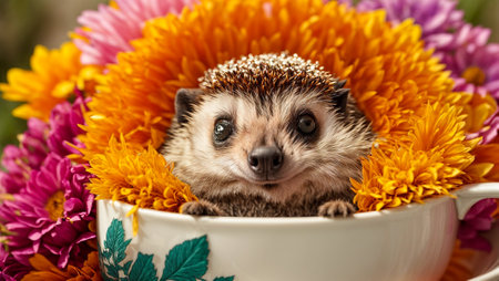 Cute cartoon hedgehog, cupの素材