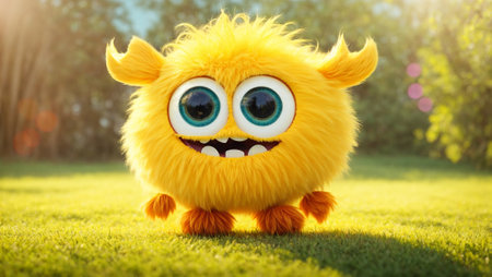 Cute furry cartoon monster with eyesの素材