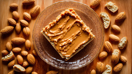 Peanut butter with bread on the tableの素材