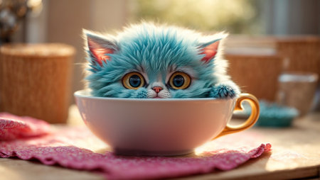 Cute kitten in a cupの素材