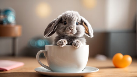 Cute rabbit in a cupの素材