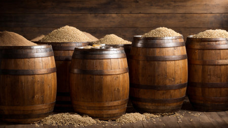 Beer barrels, barley, breweryの素材