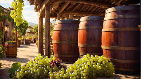 barrels of wine, fresh grapes, wineryの素材
