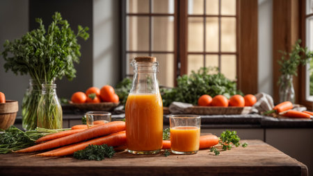 Fresh carrot juice in the kitchenの素材