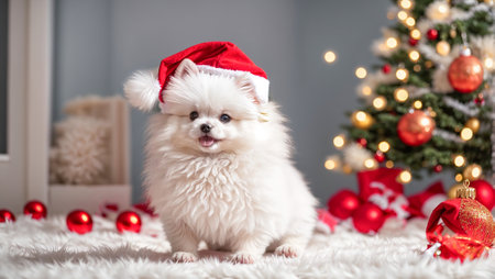 cute dog wearing santa hatの素材